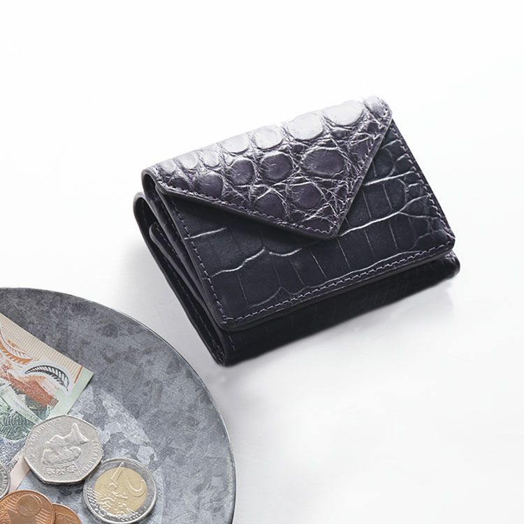 牛革 マット コンパクト 財布 クロコダイル 型押し ギフト プレゼント