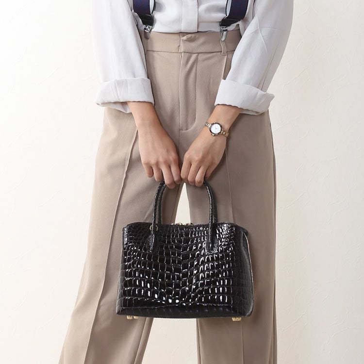 スモール クロコダイル シャイニング 加工 ハンドバッグ 2way ポロサス 4FA