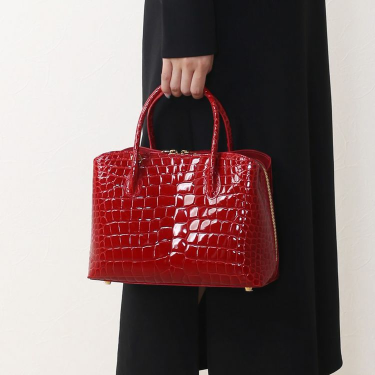 スモール クロコダイル シャイニング 加工 ハンドバッグ 2way ポロサス 4FA