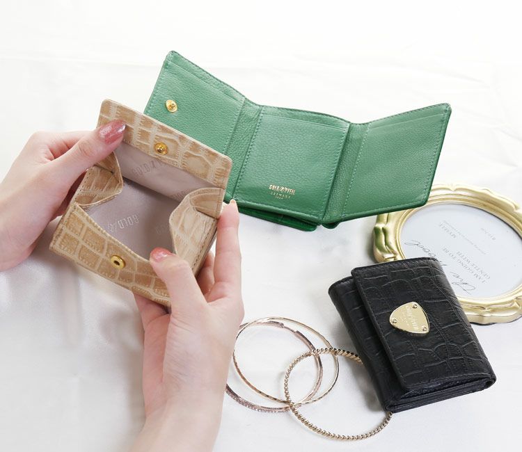 GOLD PFEIL 財布 レディース 三つ折り財布 ミニ財布 レザー クロコ 型