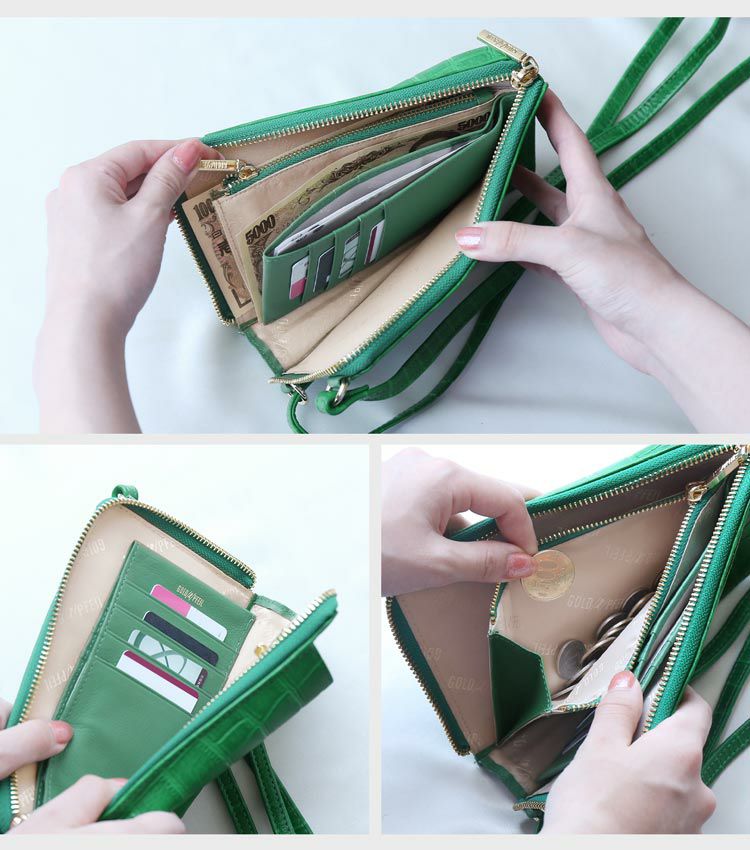 GOLD PFEIL スマホポーチ スマホショルダー レディース レザー クロコ