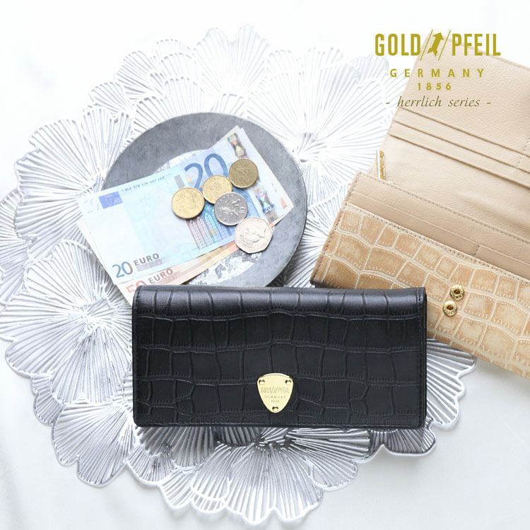 ❤富咲Jophiel♾️525✴︎888さま❤お金収入増加のお財布❤ GOLD PFEIL 長財布 レディース かぶせ 財布 レザー クロコ 型押し