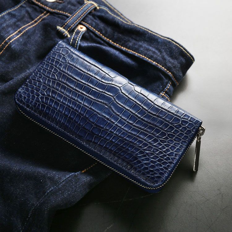 スモール クロコダイル 長財布 藍染め ポロサス 日本製 4FA