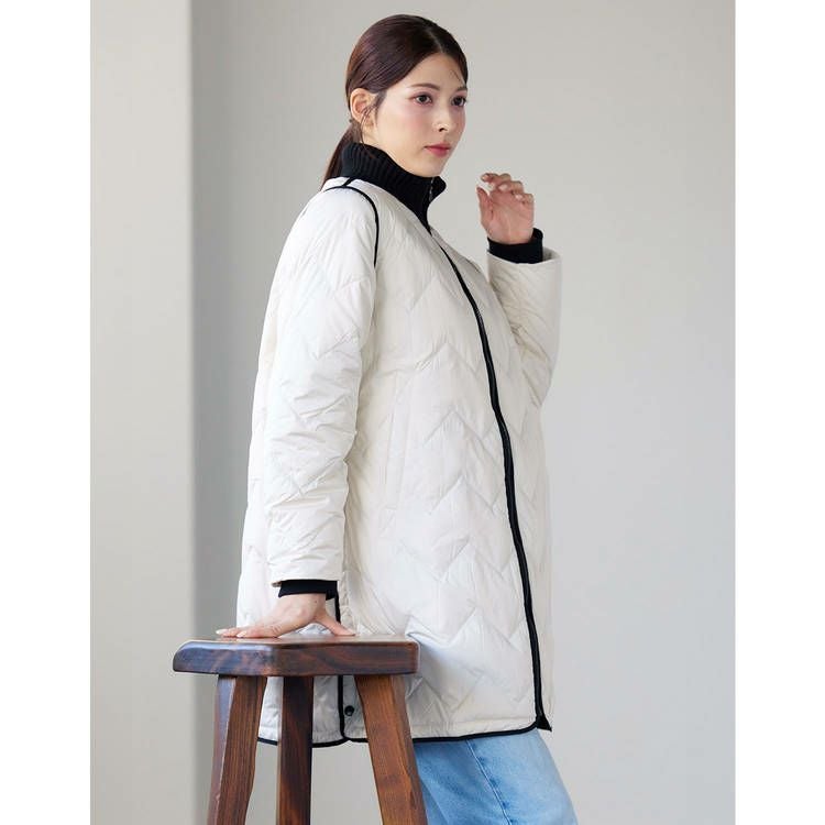 レディースダウンコートコートアウタージャケットバイカラー