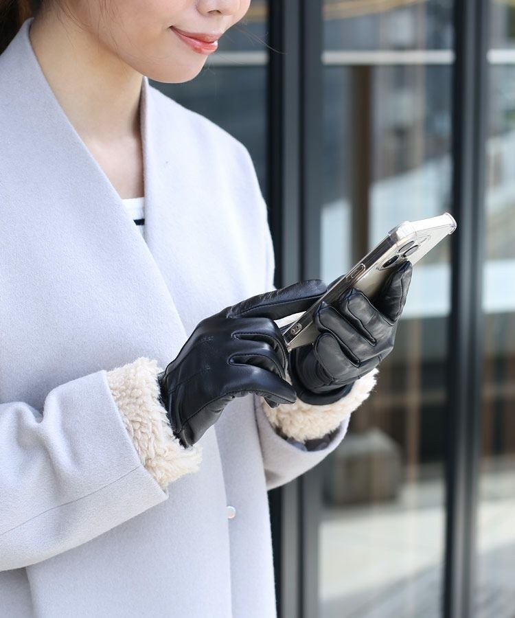 ラムレザー ボア エコファー トリミング 手袋 レディース スマホ対応