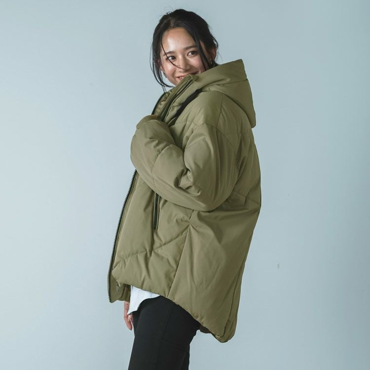 23区☆未使用size44 今季カーキ色ショート丈ダウンコート定価￥38060 Filomo エコダウン 中綿コート ショート丈 レディース ゆったり 大きい
