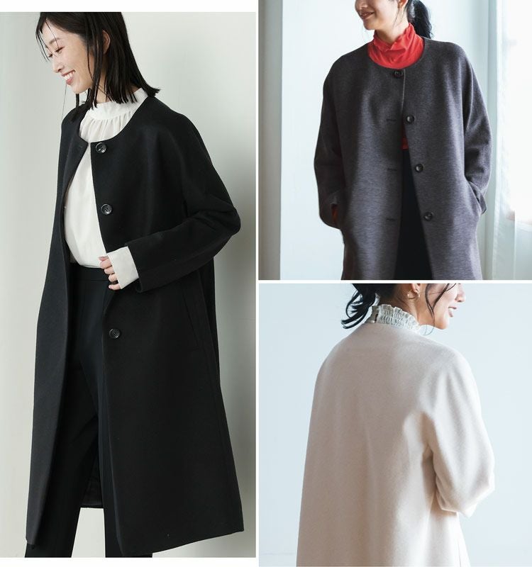 Filomo ノーカラーコート レディース ロングコート カシミヤ ウール