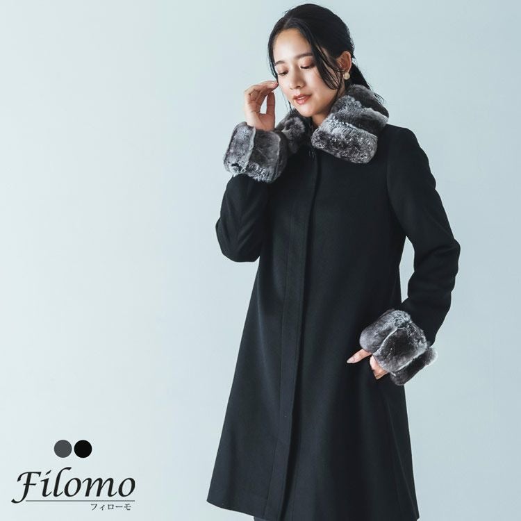 カシミヤ100% チンチラトリムコート レディース Filomo filomo