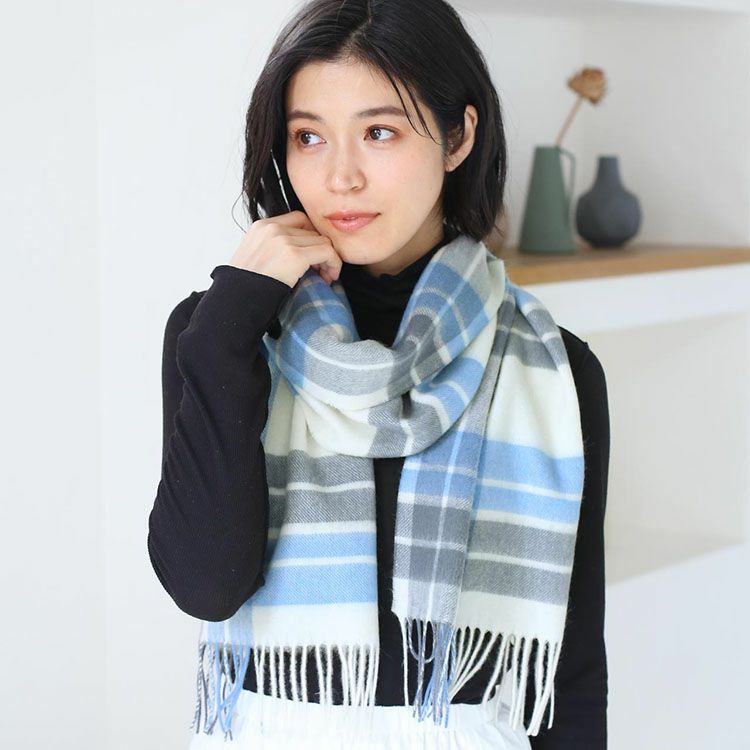 ☆れな☆　Filomo/ギンガムチェックと無地のリバーシブル カシミヤ Filomo カシミヤ ブレンド マフラー チェック 無地 レディース