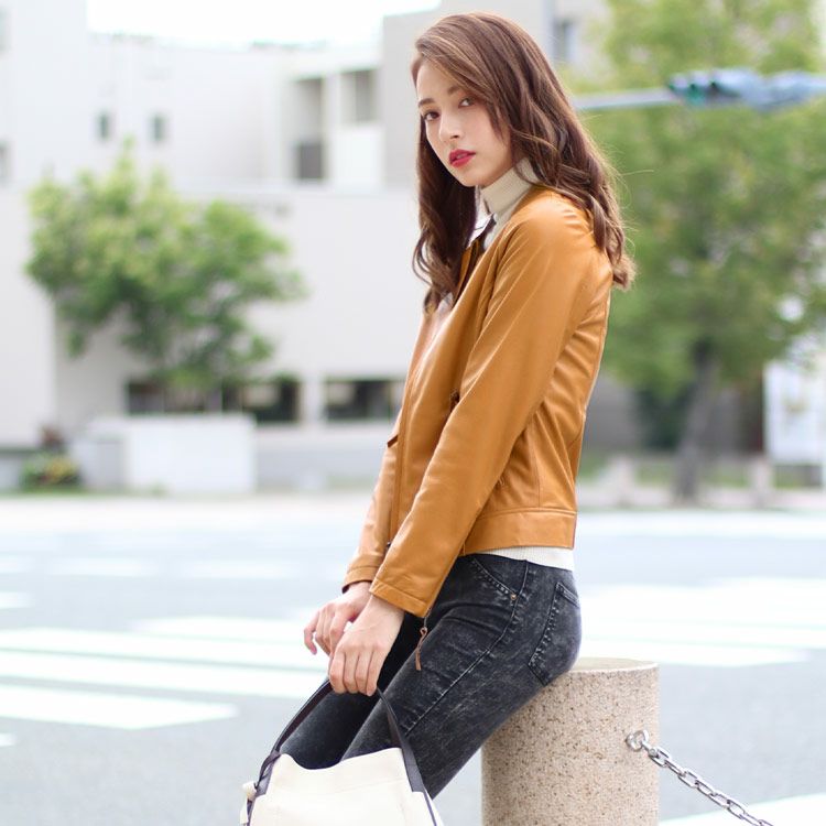 レザージャケット レディース ノーカラー プレゼント ギフト 7F