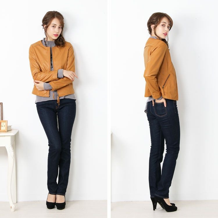 レザージャケット レディース ノーカラー プレゼント ギフト 7F