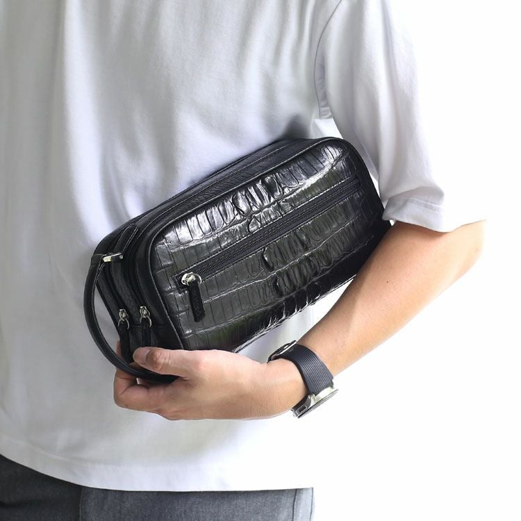 クロコダイル ホーンバック ショルダーバッグ CROCODILE 背ワニ ナイルクロコダイル ホーンバック 背ワニ 牛革 型押し セカンドバッグ