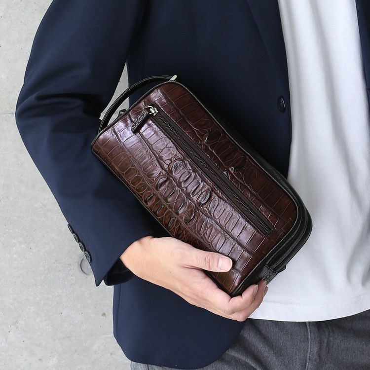 ナイルクロコダイル ホーンバック 背ワニ 牛革 型押し セカンドバッグ