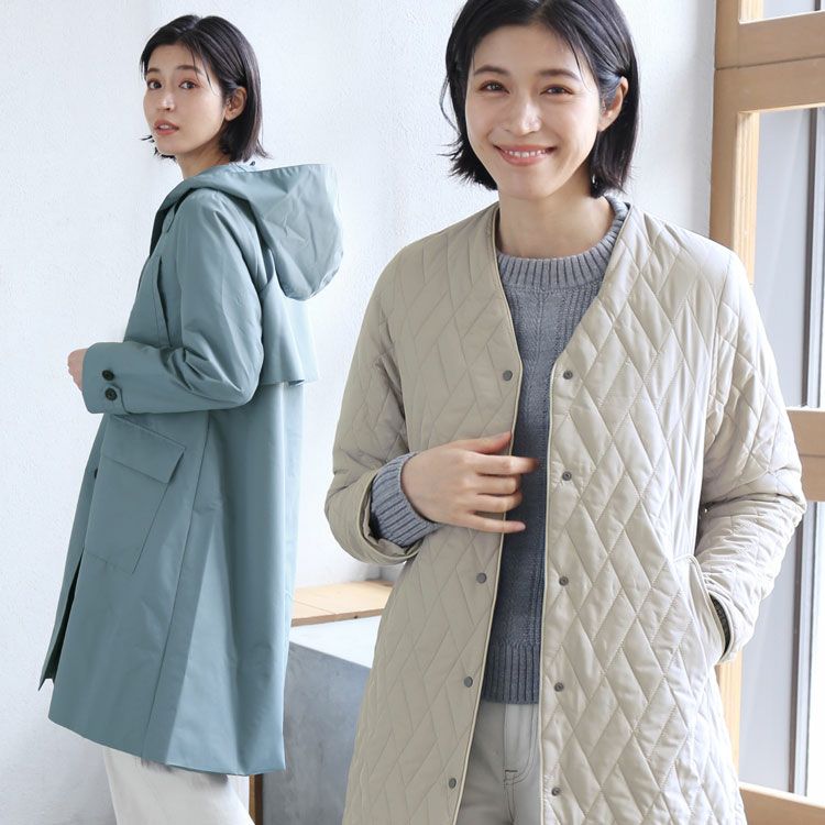 キルティングライナー付き 撥水コート レディース フード付き 3WAY 5F