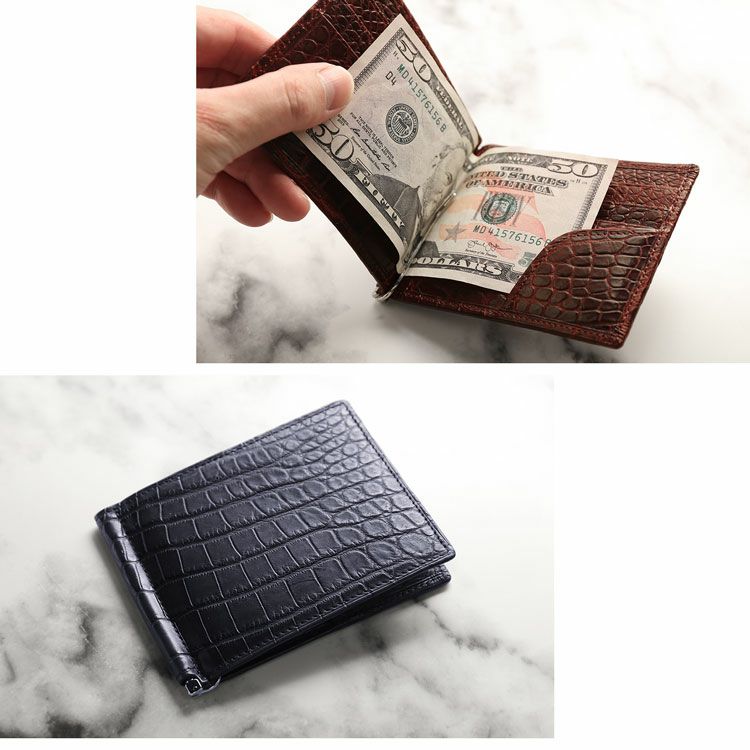 クロコダイル マネークリップ 財布 一枚革 センター取り マット 4FA