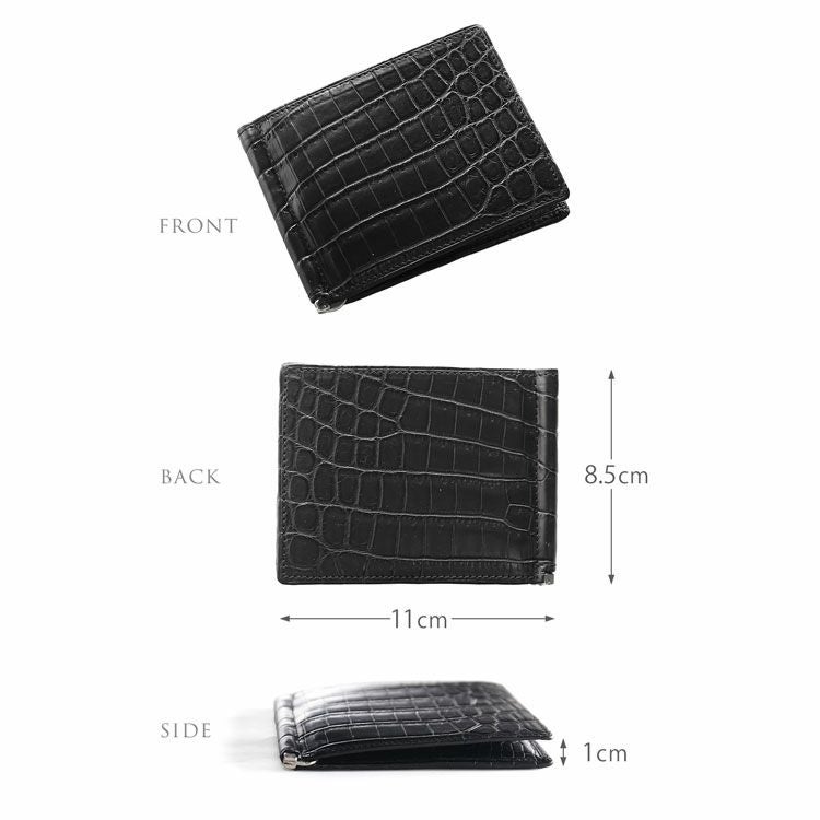 クロコダイル マネークリップ 財布 一枚革 センター取り マット 4FA