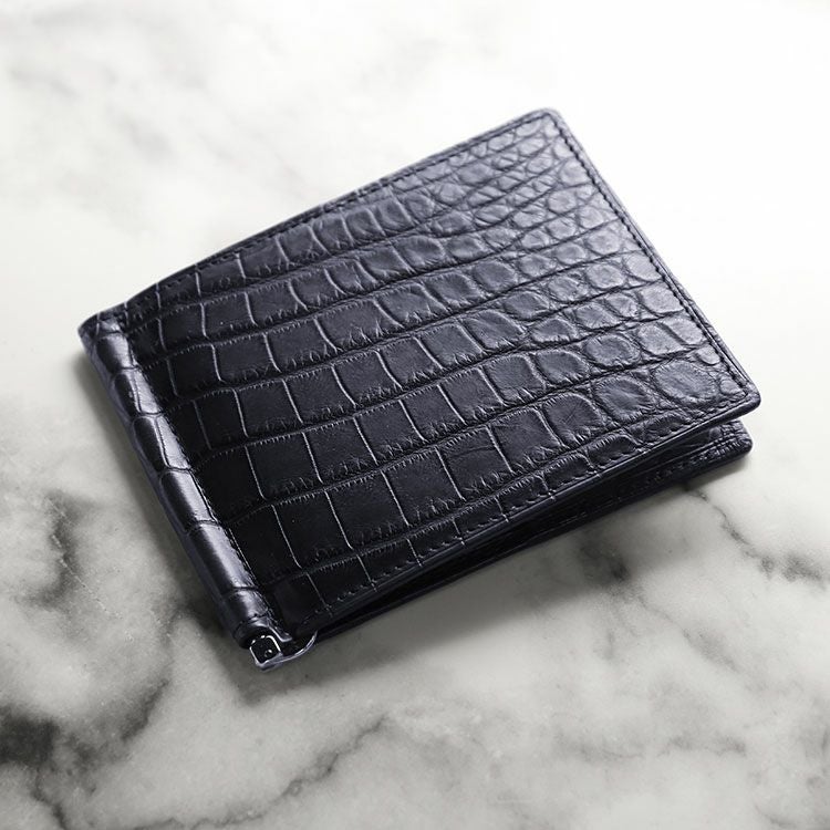 クロコダイル マネークリップ 財布 一枚革 センター取り マット 4FA