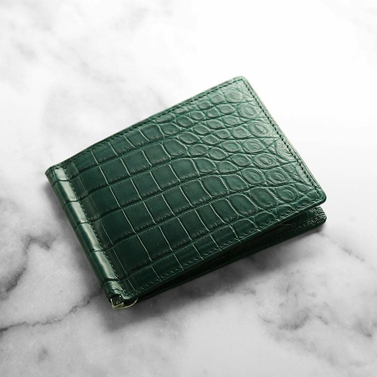 クロコダイル マネークリップ 財布 一枚革 センター取り マット 4FA