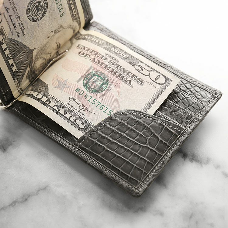 クロコダイル マネークリップ 財布 一枚革 センター取り マット 4FA