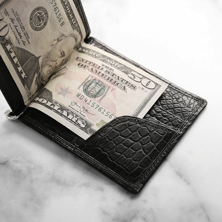 クロコダイル マネークリップ 財布 一枚革 センター取り マット 4FA