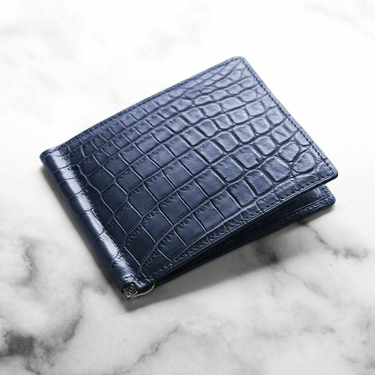 クロコダイル マネークリップ 財布 メンズ 一枚革 センター取り 4FA