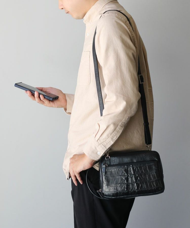 ナイル クロコダイル ホーンバック 牛革 ショルダーバッグ クラッチ