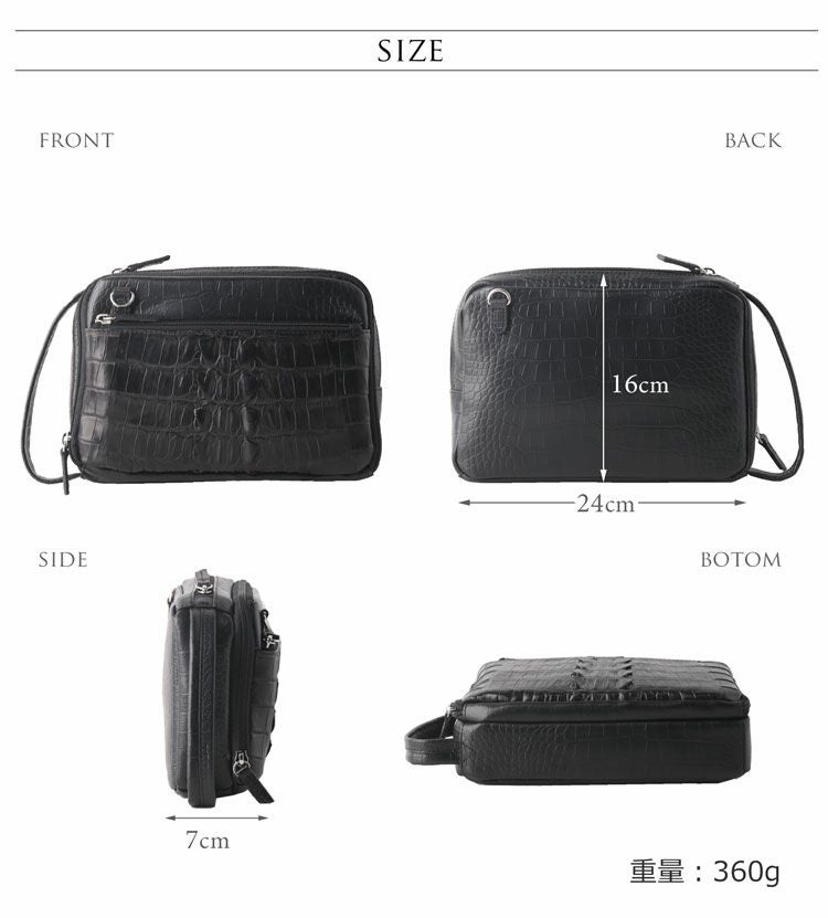 ナイル クロコダイル ホーンバック 牛革 ショルダーバッグ クラッチ