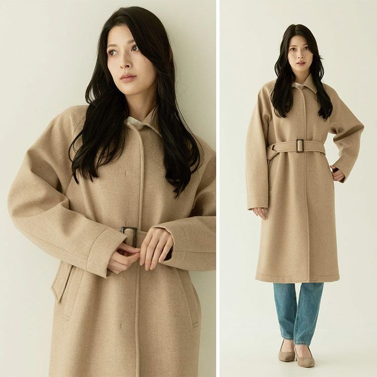 ステンカラーコート レディース 軽量 ウール HALENE 尾州ウール 日本製