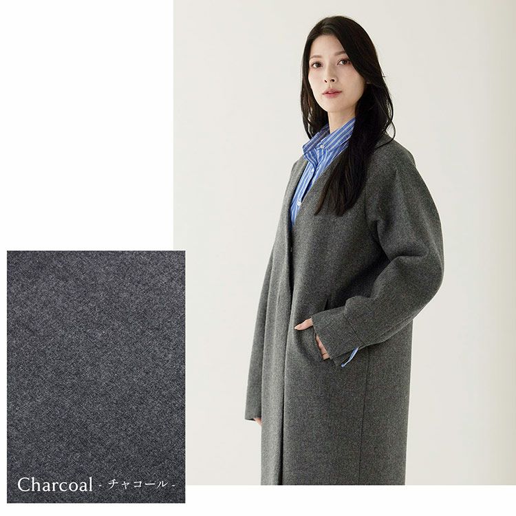 ノーカラーコート レディース ウールコート 尾州ウール 軽量 ギフト