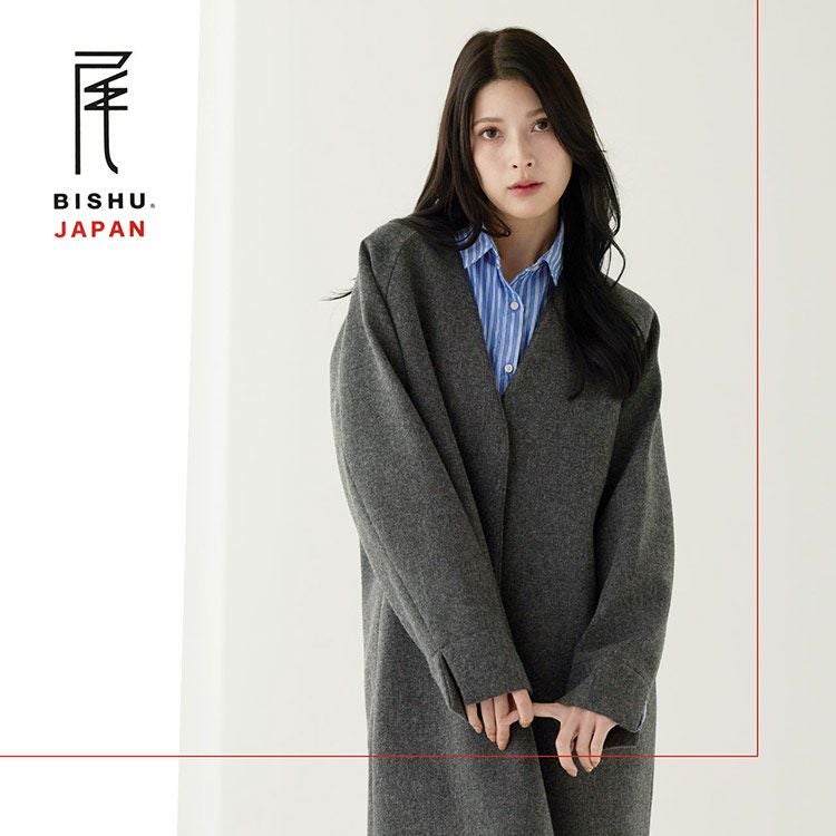 ノーカラーコート尾州ウールウールコート上質