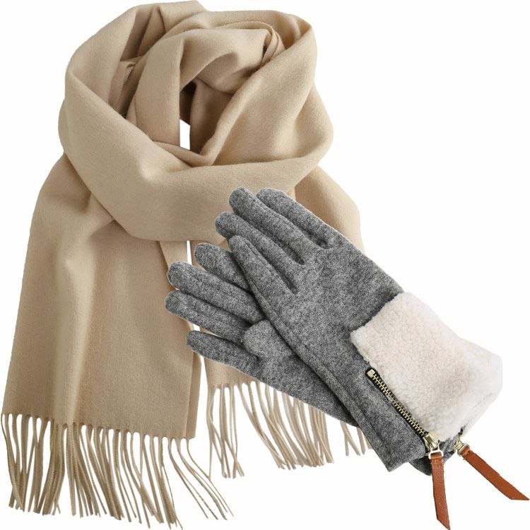 カシミヤブレンドマフラー＆手袋 ギフトセット レディース 女性向け