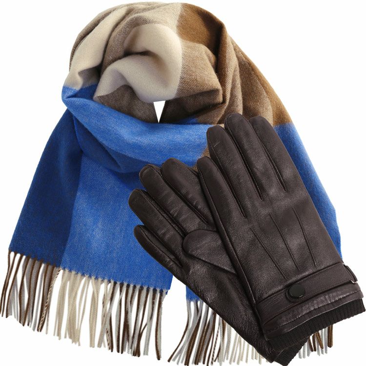 カシミヤ混マフラー＆手袋 セット メンズ 男性向け 【名入れ 別途購入