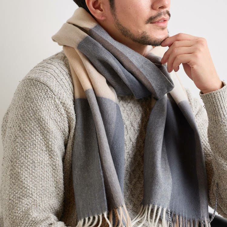 Filomo ストール メンズ カシミヤ ブレンド マフラー チェック 無地