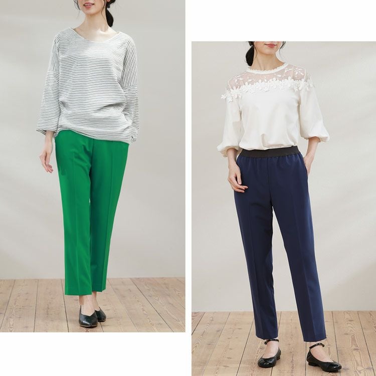 カラーパンツ滑らか軽いネイビーグリーン