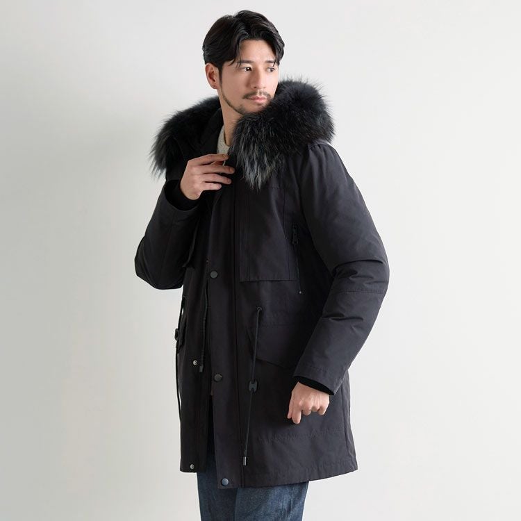 極暖ファー付きフードモッズコートブラック