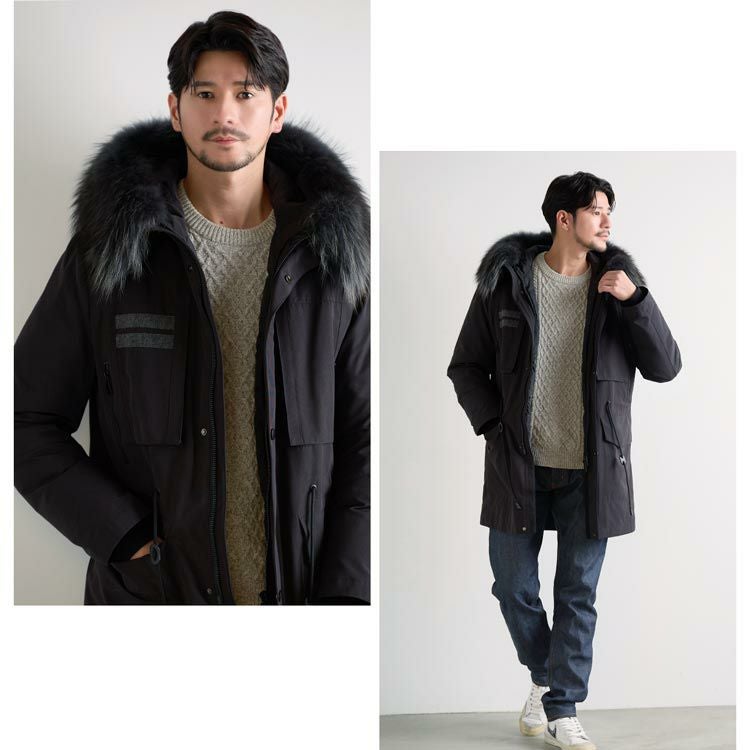 Filomo モッズコート メンズ ダウンライナー 冬 ファー フード 付き
