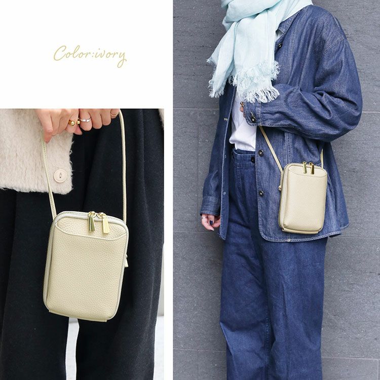 本革 スマホポーチ Mia Borsa ミアボルサ スマホショルダー 牛革 4FB