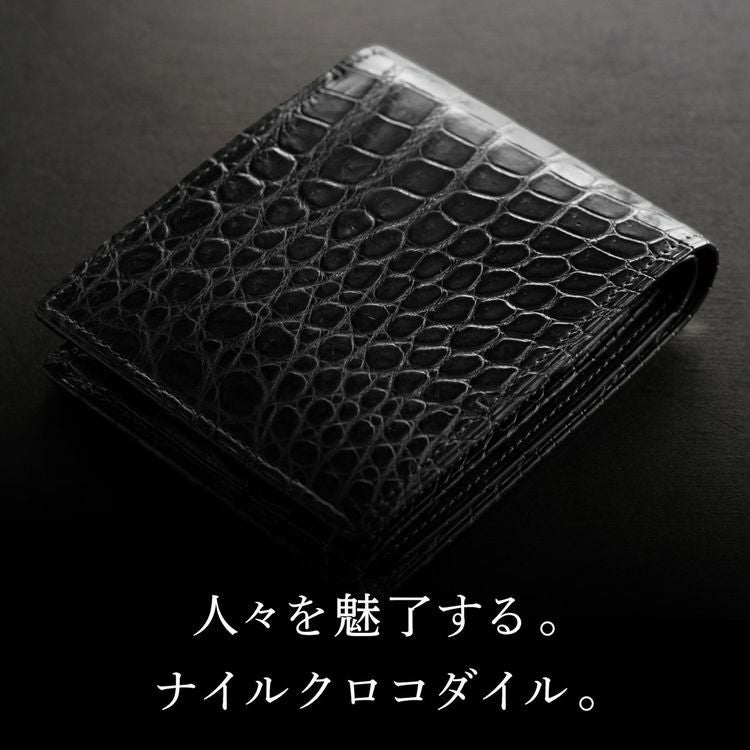 折り財布 クロコダイル 日本製 二つ折り 財布 メンズ マット 加工 一枚