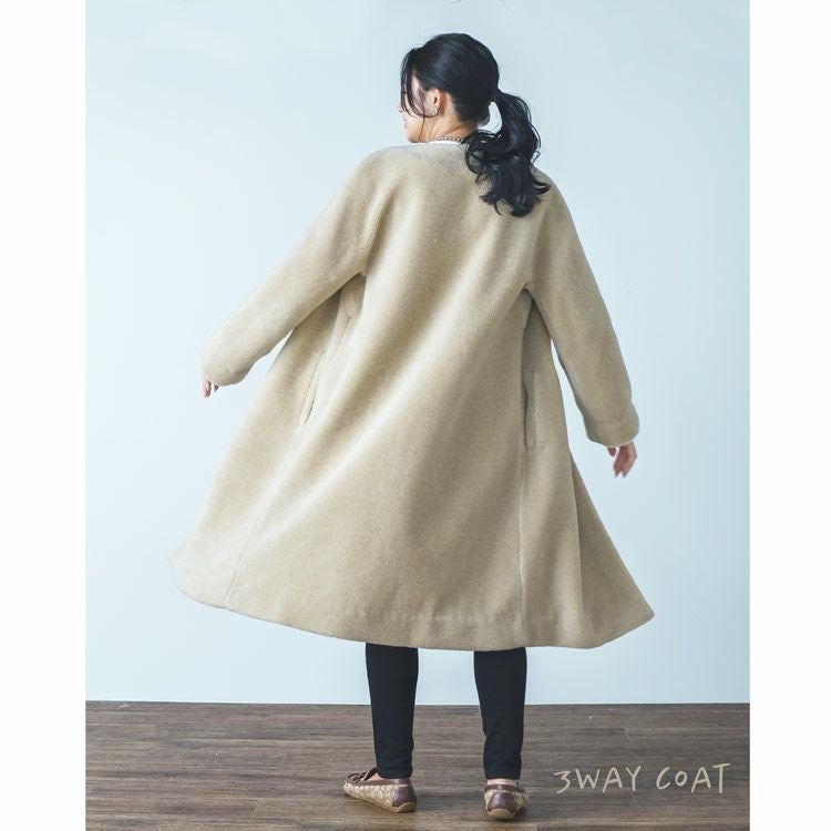 ウールコートダウンベスト付き2WAYキャメルベージュ2点セットレディース(08000292-1r)