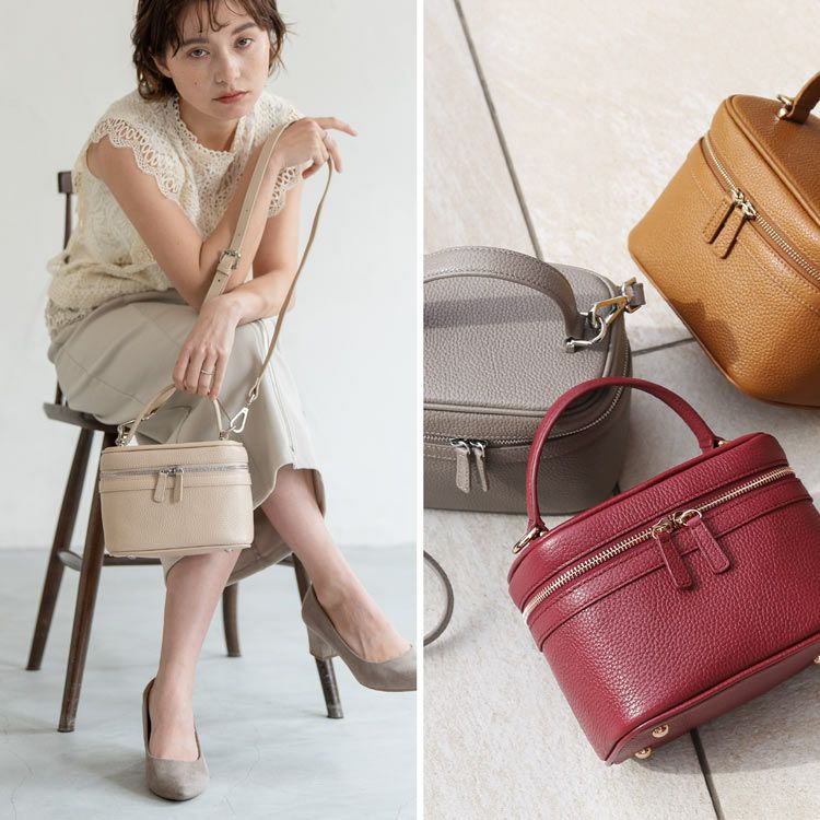 mieno spira 本革 バニティバッグ ショルダーバッグ 鏡付き レディース