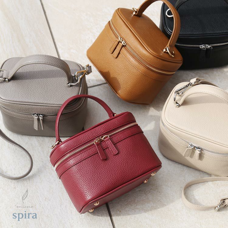 mieno spira 本革 バニティバッグ ショルダーバッグ 鏡付き レディース