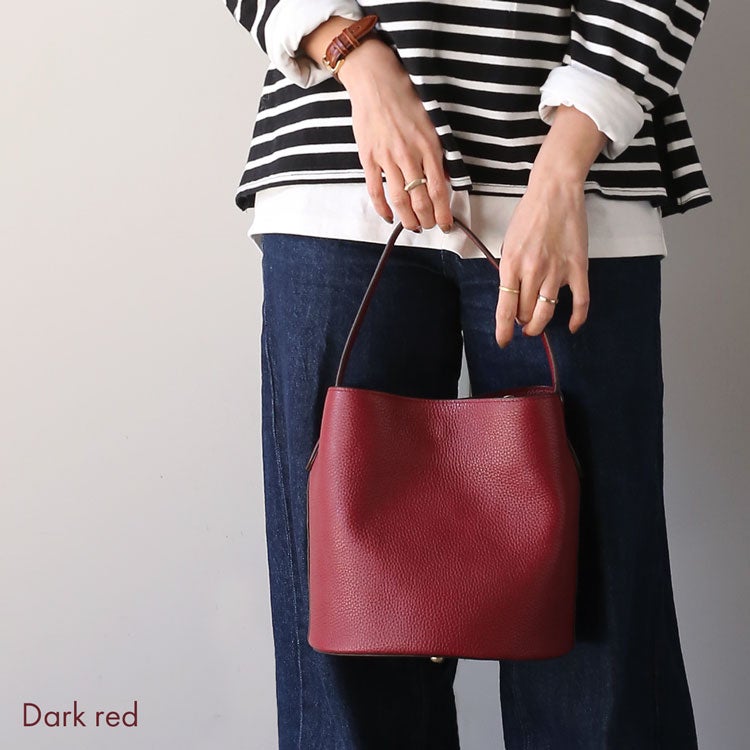 牛革2wayバッグ本革レディース肩掛けハンドバケツ型ブランドmieno収納レディース赤レッド(07000595r)