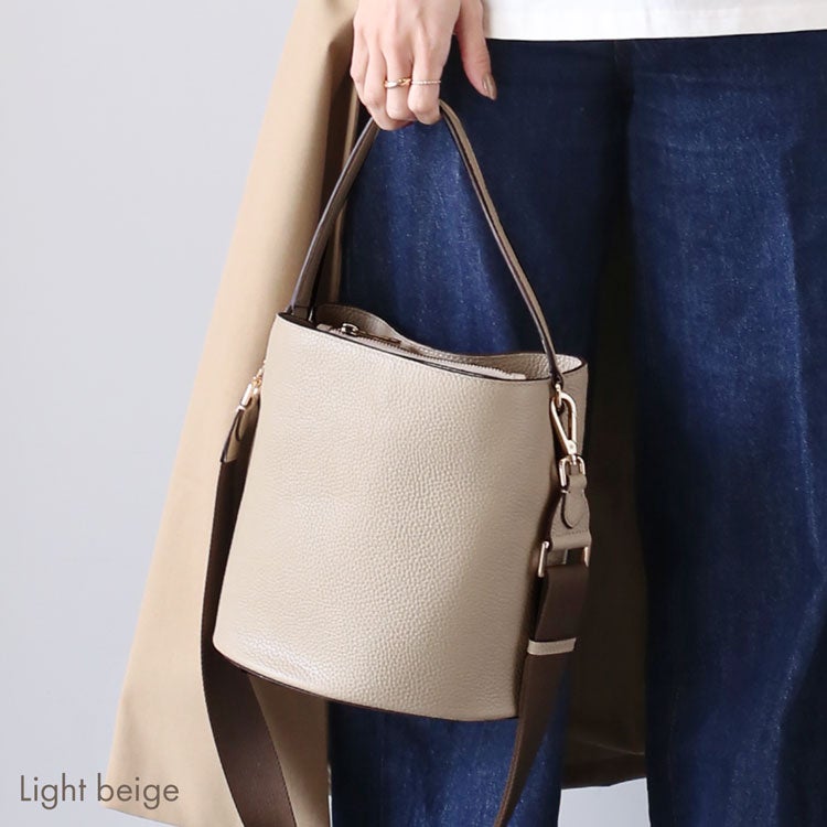 牛革2wayバッグ本革レディース肩掛けハンドバケツ型ブランドmieno収納レディースベージュ白(07000595r)