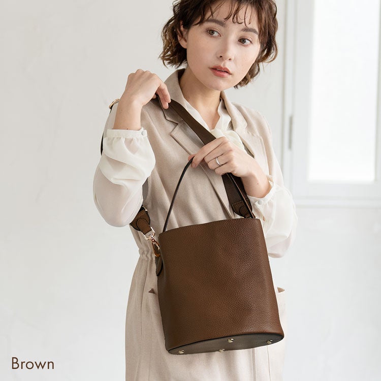 ショルダーバッグ レディース 牛革 バケツ型 2WAY バッグ mieno(07000595r)