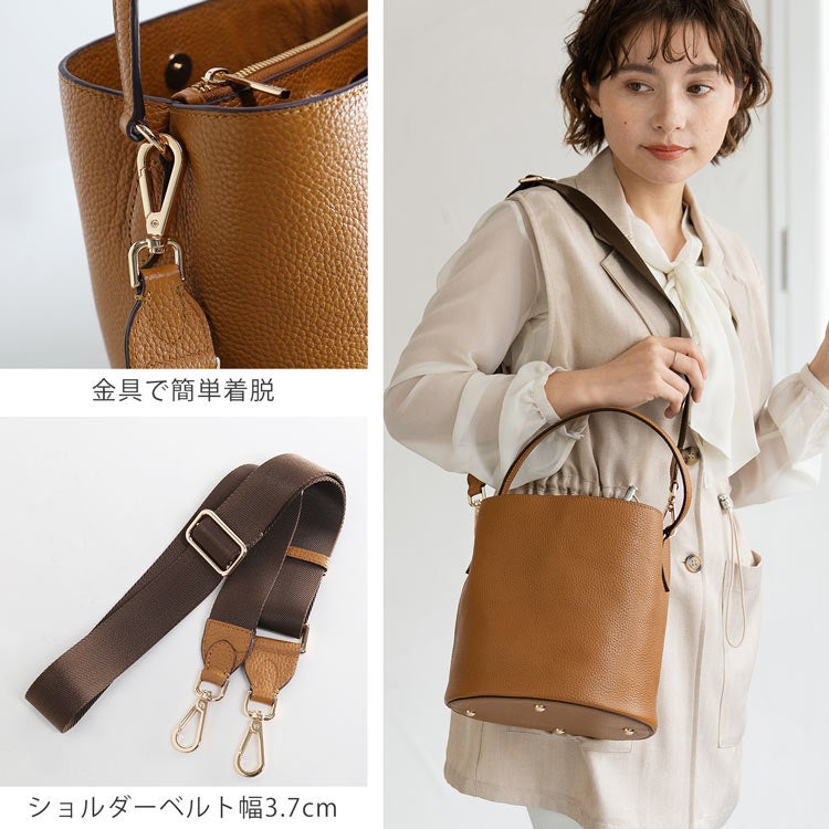 牛革2wayバッグ本革レディース肩掛けハンドバケツ型ブランドmieno収納レディース赤レッド(07000595r)