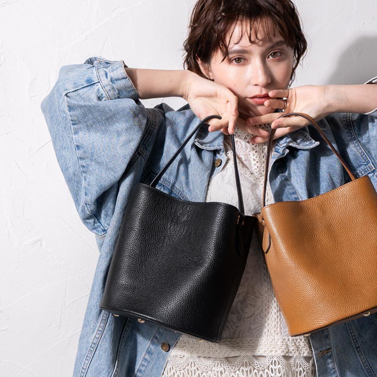 牛革2wayバッグ本革レディース肩掛けハンドバケツ型ブランドmieno収納レディース赤レッド(07000595r)