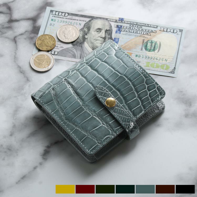 TOGA トーガ クロコダイル風 二つ折り財布 オリーブグリーン クロコダイル財布 メンズ 二つ折り財布 クロコダイル 財布 緑
