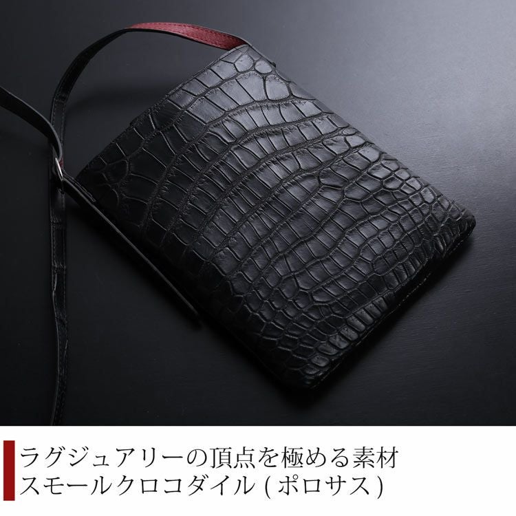 ポロサスサコッシュバイカラーレディーススモールクロコダイルマット加工ラムレザー本革
