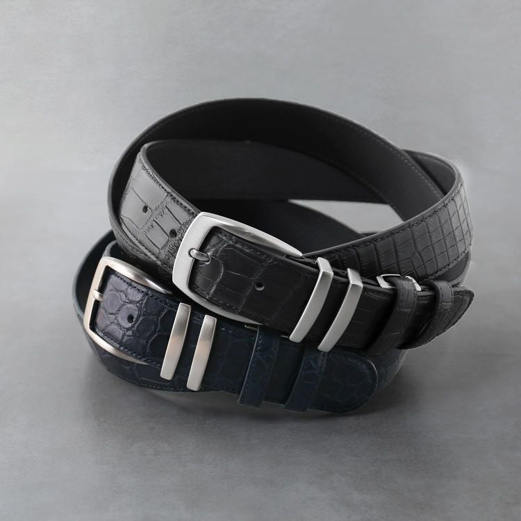 クロコダイルマットシャイニング加工ベルト35mmメンズ男性紳士本革大きいサイズワニ鰐革レザーカジュアルビジネス通勤プレゼントラッピングギフト父(06001827r)