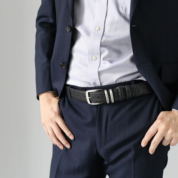 メンズ ベルト クロコダイル レザー マット加工 35mm 男性 紳士 本革
